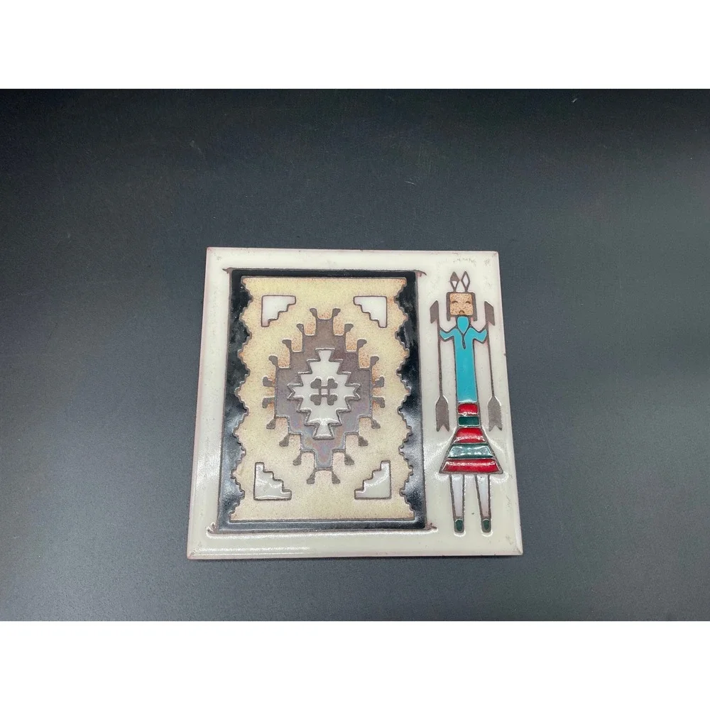 Kachina‎ Dancer Tile Trivet Navajo Weaving Ceramic 6